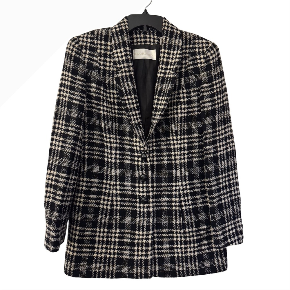 Dana Buchman Vintage Wool Plaid Blazer Black White Tweed Jacket Size 10